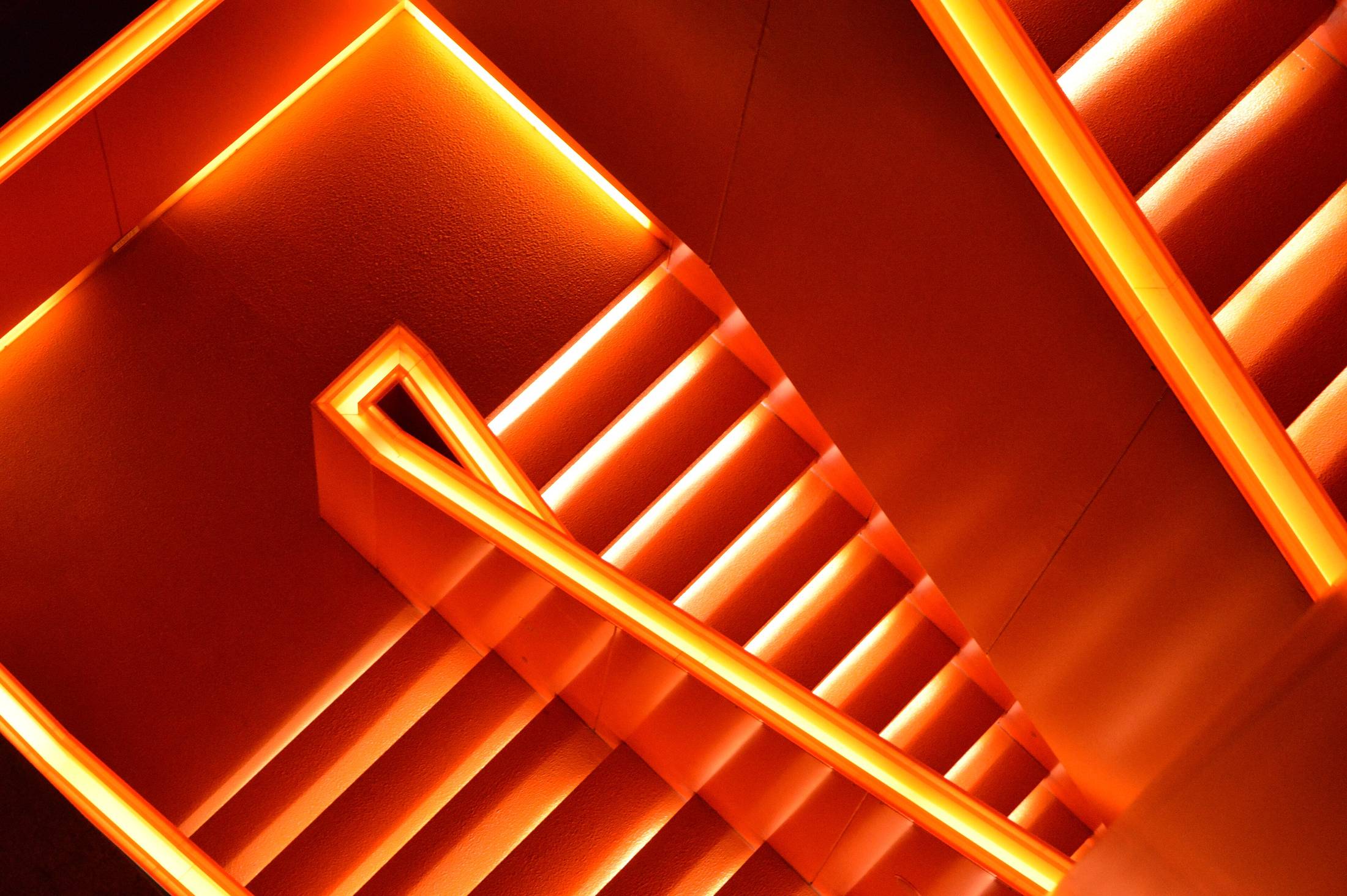 Stair and walkway structure at a decommissioned coal works, hard diagonal geometry.